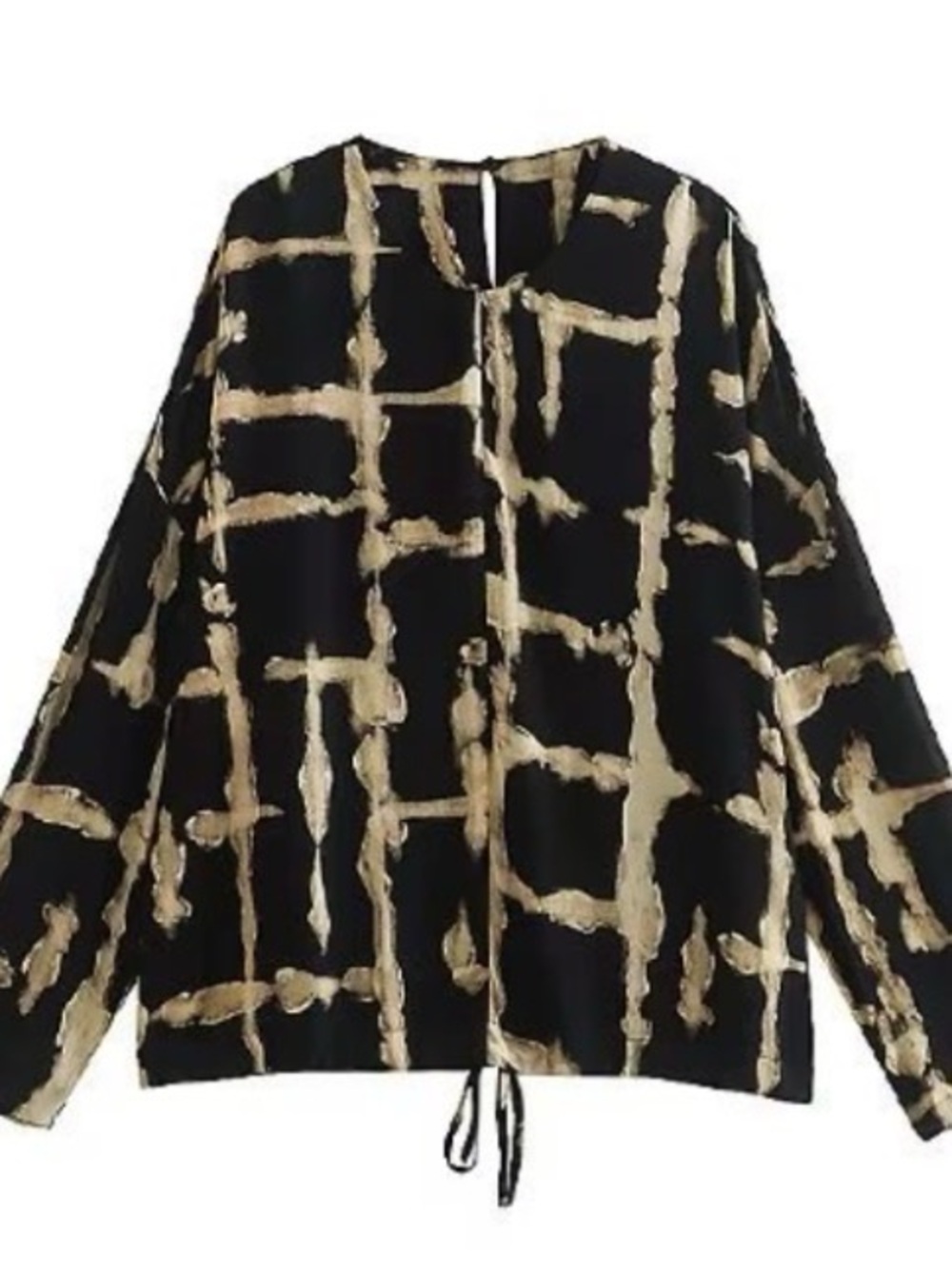 Zara Black Top with Beige Abstract Grid Print